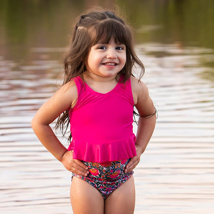 V Neck Peplum Tankini Top (Girls) Fuchsia / 2T Fuchsia 2T Janela Bay- Tilden Co.