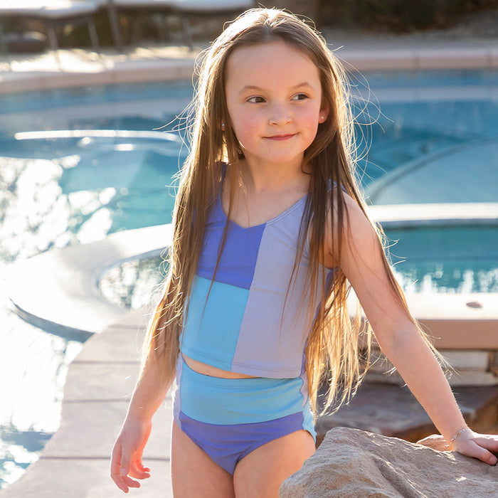 V Neck Tankini Top (Girls) Periwinkle Color Block / 2T Periwinkle Color Block 2T Swim Top Janela Bay- Tilden Co.