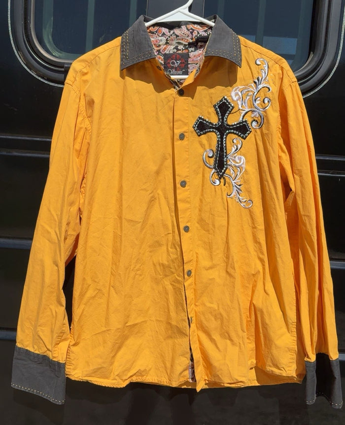 Veroni Yellow Cross Sparkle Button Up