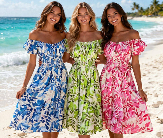 Vibrant Leaf Bardot MIDI Dress