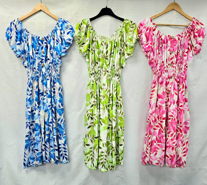 Vibrant Leaf Bardot MIDI Dress