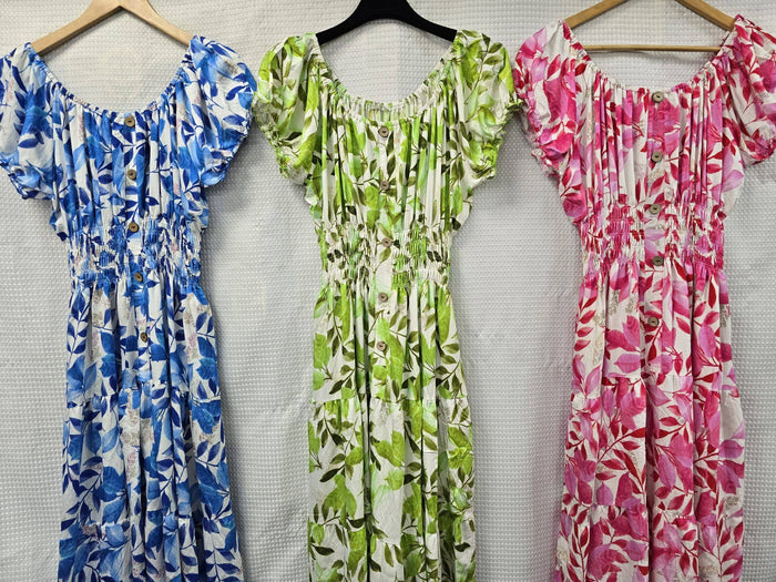 Vibrant Leaf Bardot MIDI Dress