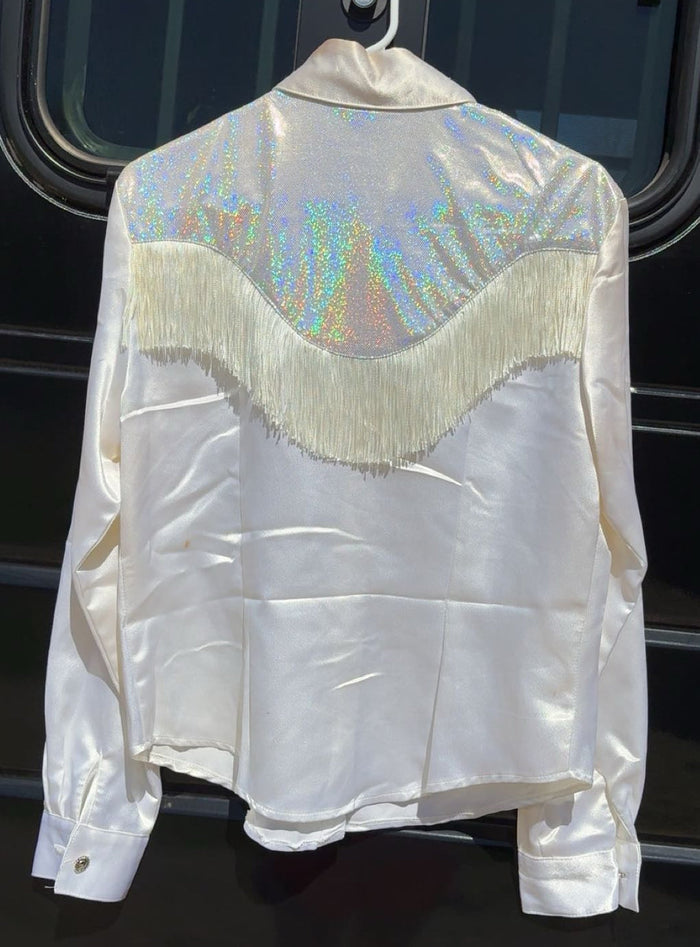 Vintage Banjo White Sparkle Fringe Peformance Shirt