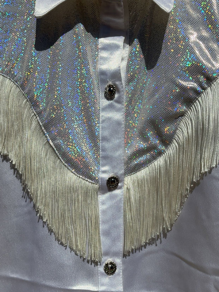 Vintage Banjo White Sparkle Fringe Peformance Shirt