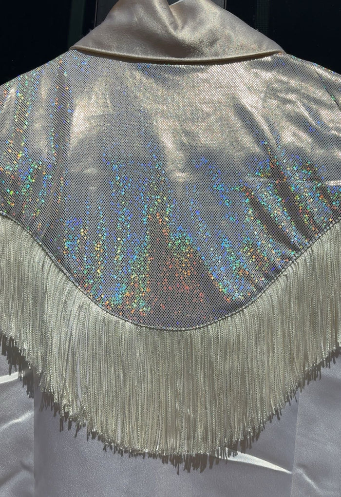 Vintage Banjo White Sparkle Fringe Peformance Shirt