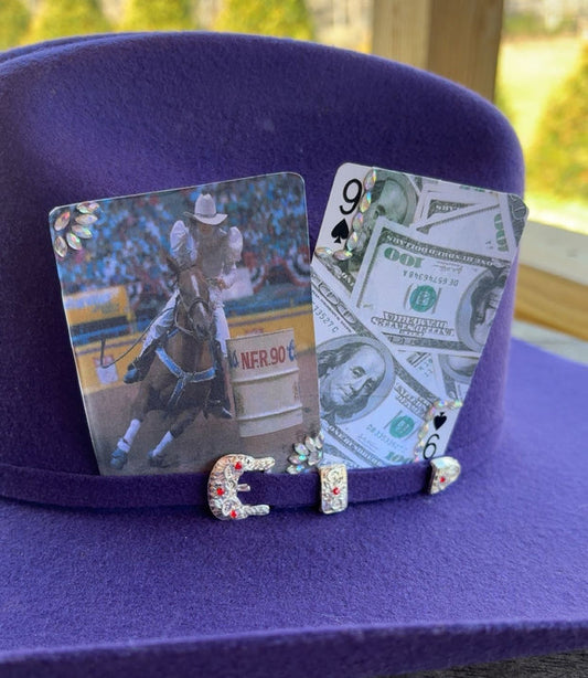 Vintage Barrel Racing And Money Bedazzled Hat Card Set