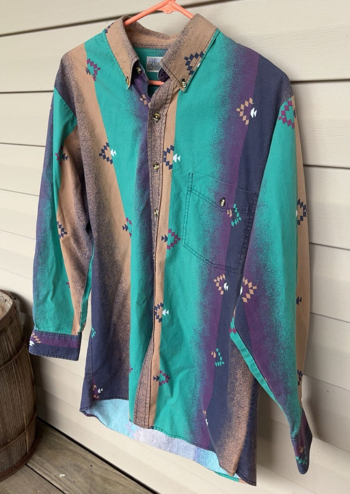 Vintage Express Rider Teal & Purple Button Up