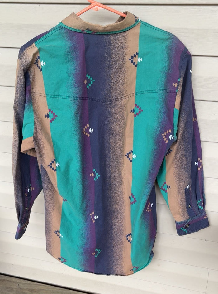 Vintage Express Rider Teal & Purple Button Up