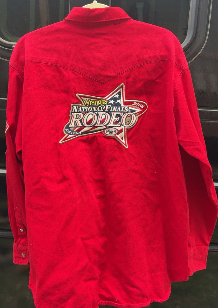 Vintage National Finals Rodeo 2002 Wrangler Red Button Up
