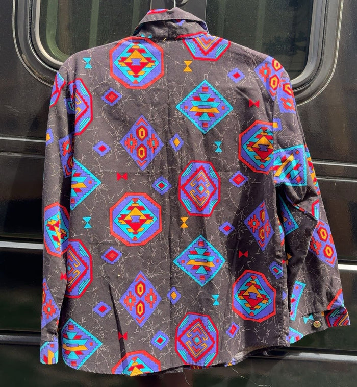 Vintage Ozark Mountain Button Up Black Aztec Pattern