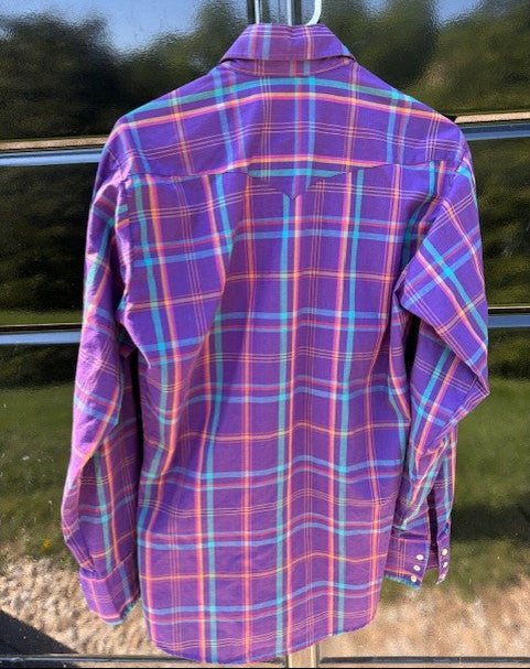 Vintage Panhandle Slim Purple Plaid Pearl Snap