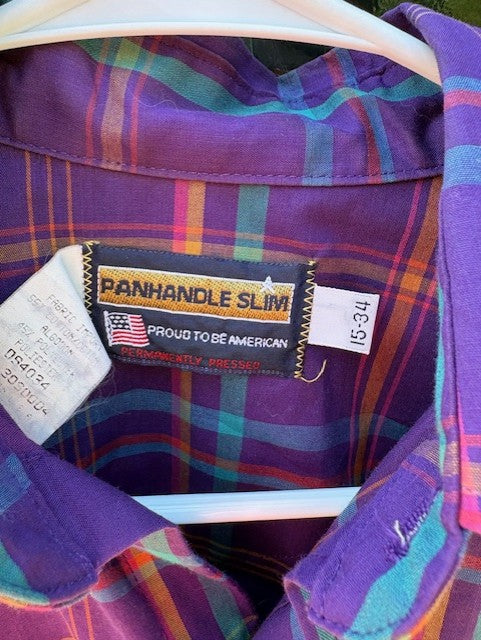 Vintage Panhandle Slim Purple Plaid Pearl Snap