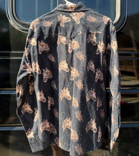 Vintage Real Work Wear -Button-Up- Horse Heads Design