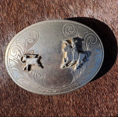 Vintage Roping Calf Circle Belt Buckle