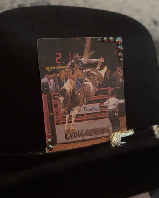 Vintage Saddle Bronc Riding Bedazzled Single Hat Card