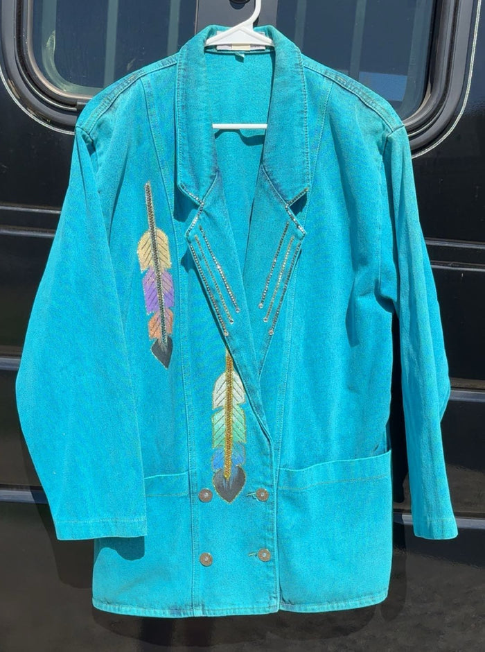 Wanted Denim Bedazzled Feather Jacket