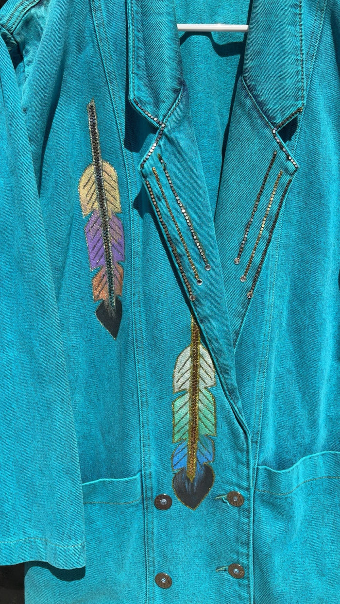 Wanted Denim Bedazzled Feather Jacket