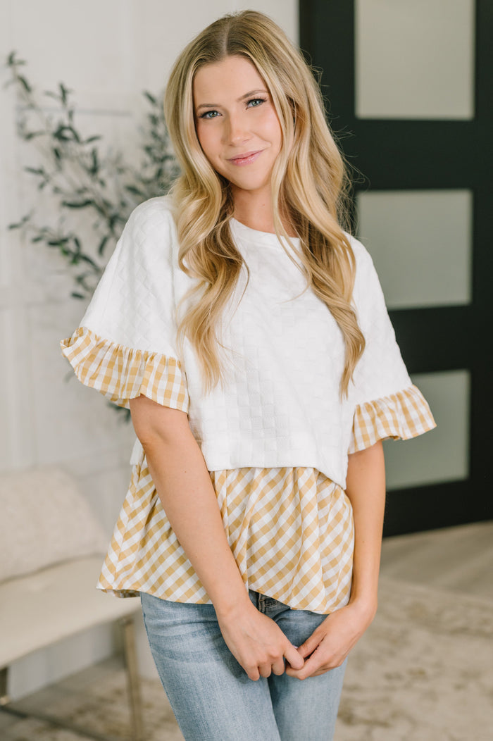 Welcome Me Home Gingham Print Top Womens Ave Shops- Tilden Co.