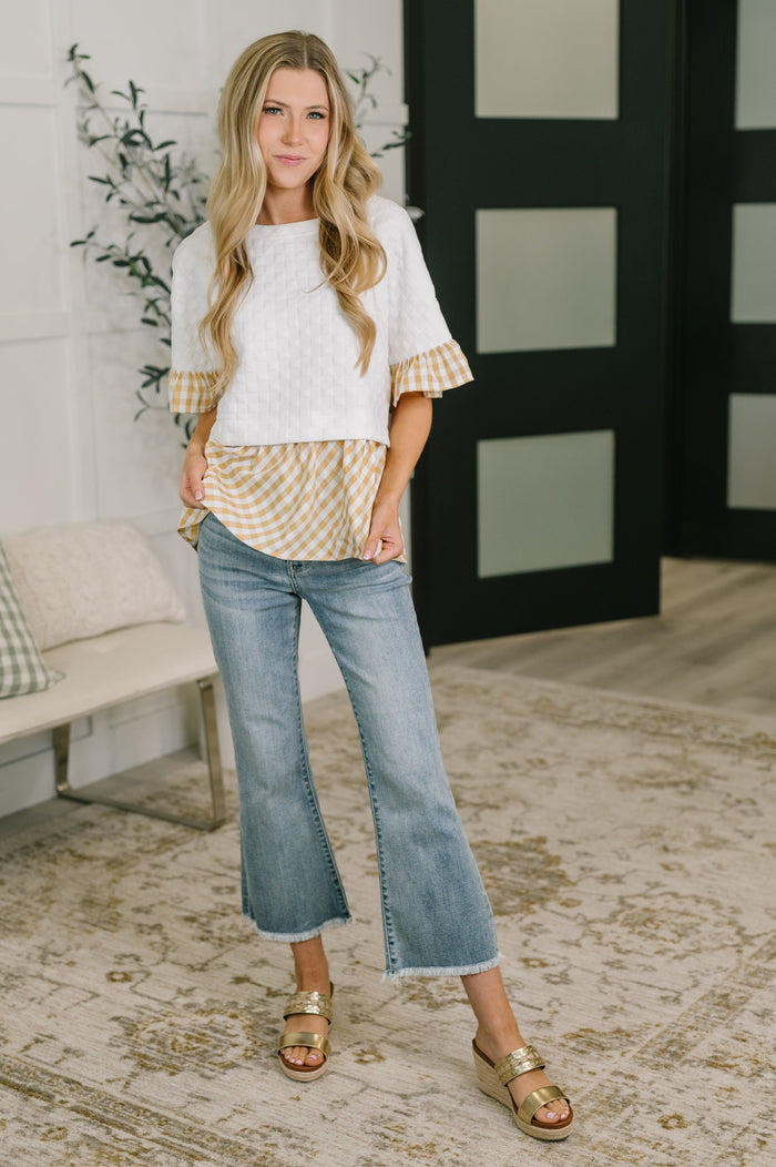 Welcome Me Home Gingham Print Top Womens Ave Shops- Tilden Co.