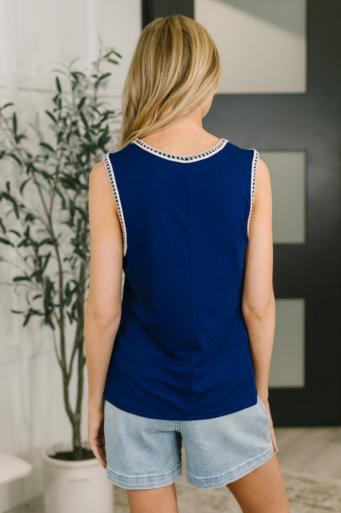 Whisper Trim Detailed V-Neck Tank in Navy Tank Top Ave Shops- Tilden Co.