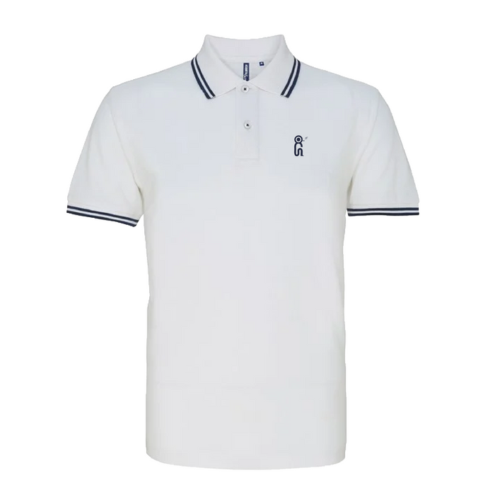 White & Navy Logo Polo