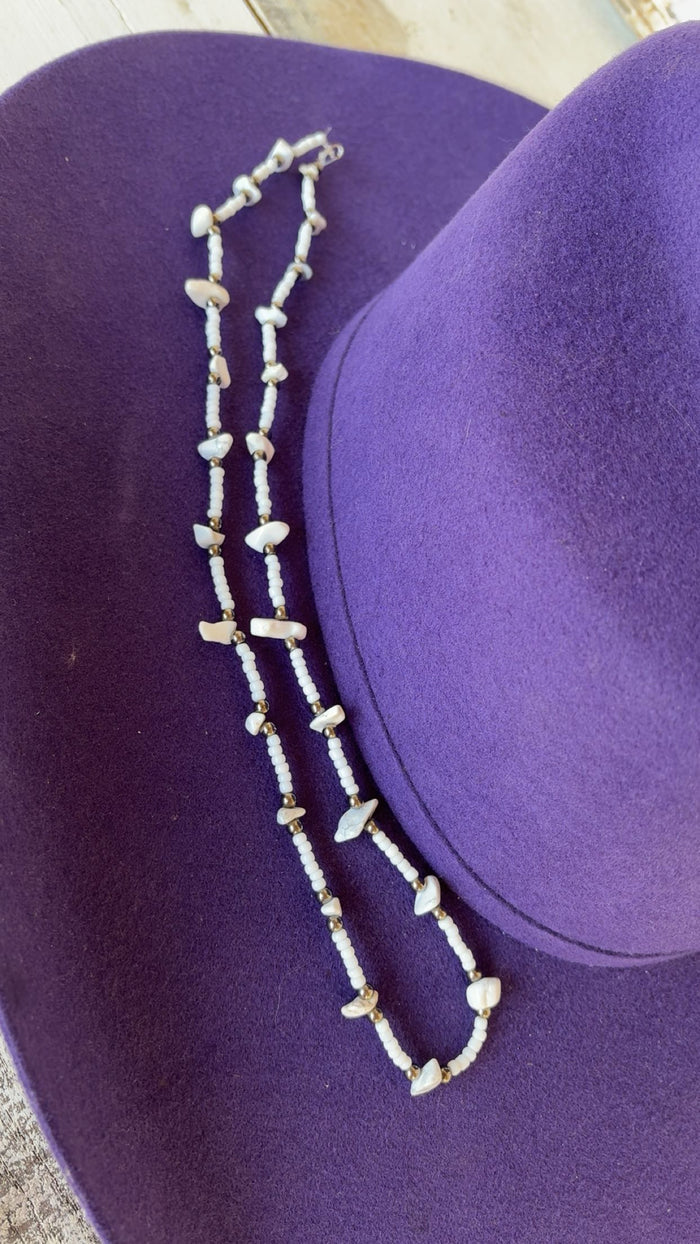 White Stone & Beads Hat Band