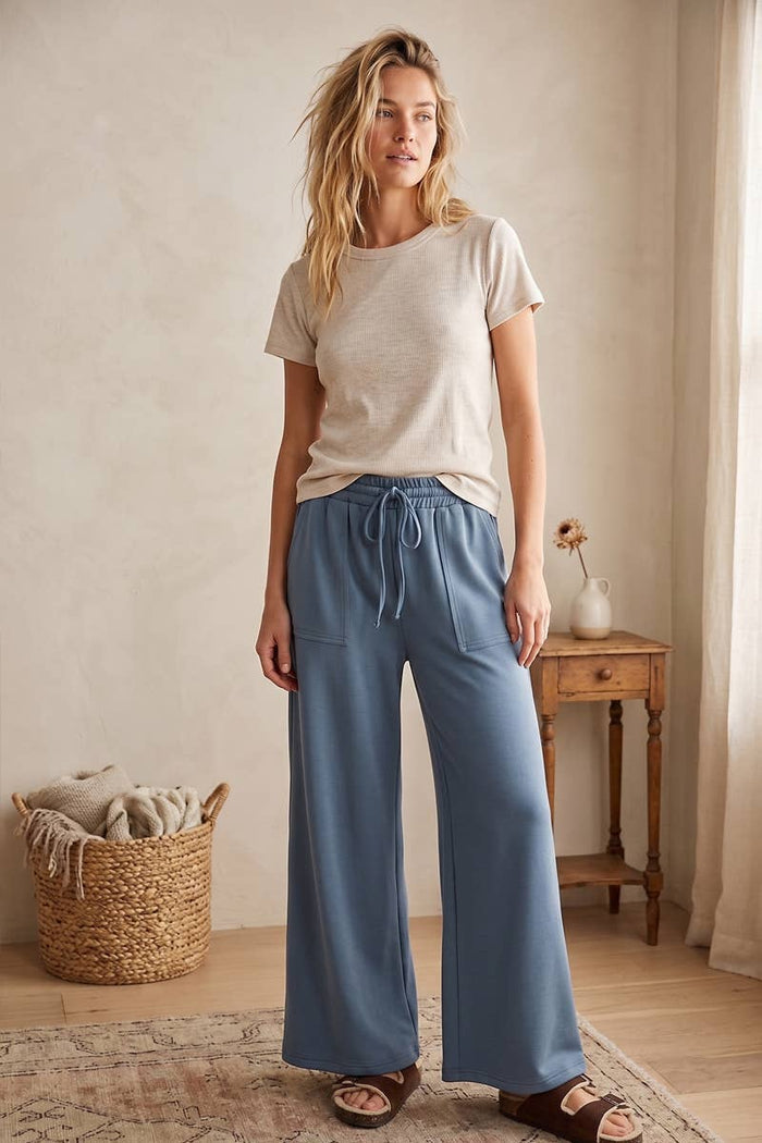 Wide Leg Drawstring Pants Denim / Small Denim Small Sewn and Seen- Tilden Co.