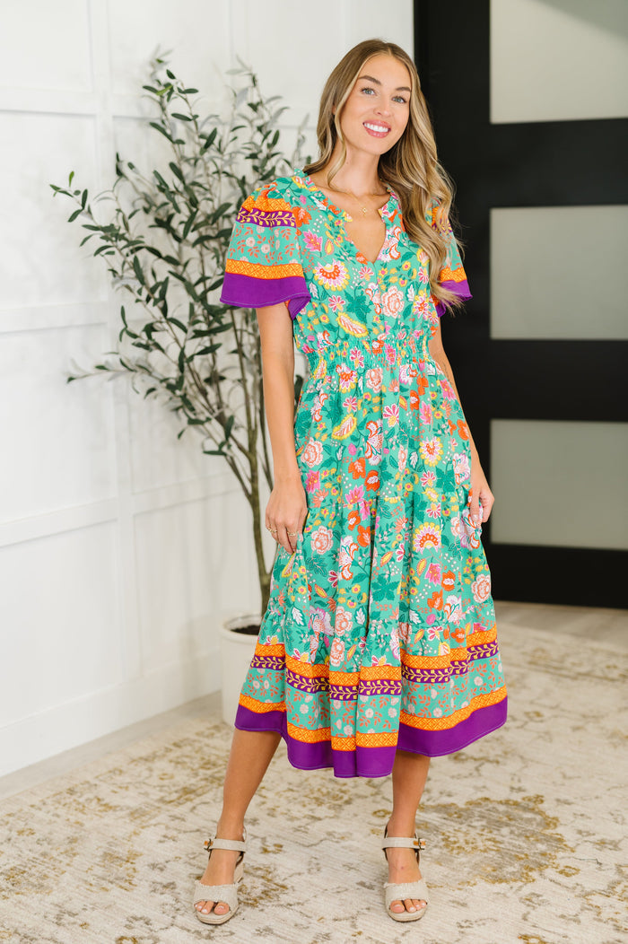 Wildflower Wish Gathered Tier Dress in Mint Midi Dress Ave Shops- Tilden Co.