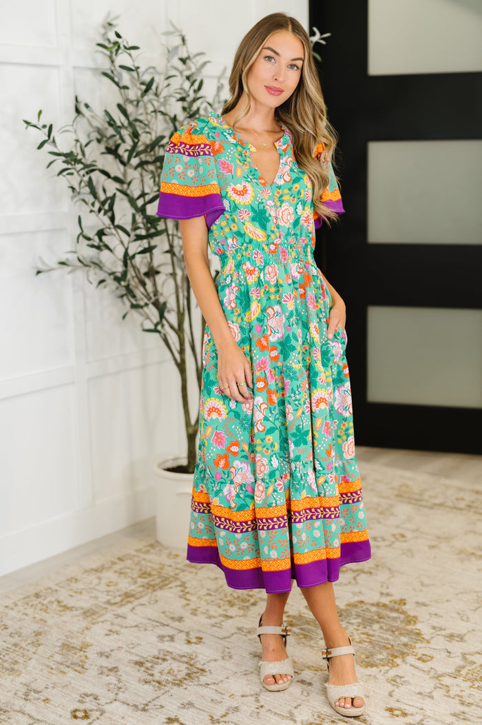 Wildflower Wish Gathered Tier Dress in Mint Midi Dress Ave Shops- Tilden Co.