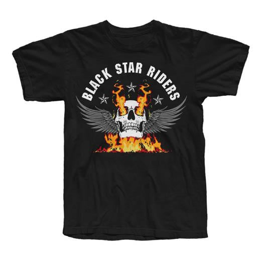 Winged Fire Skull Black T-Shirt - Misc