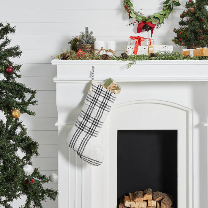 Wintergleam Black White Plaid Stocking 12x20    Home & Decor VHC Brands- Tilden Co.