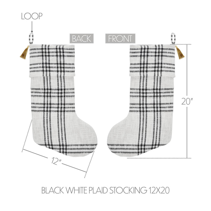 Wintergleam Black White Plaid Stocking 12x20    Home & Decor VHC Brands- Tilden Co.