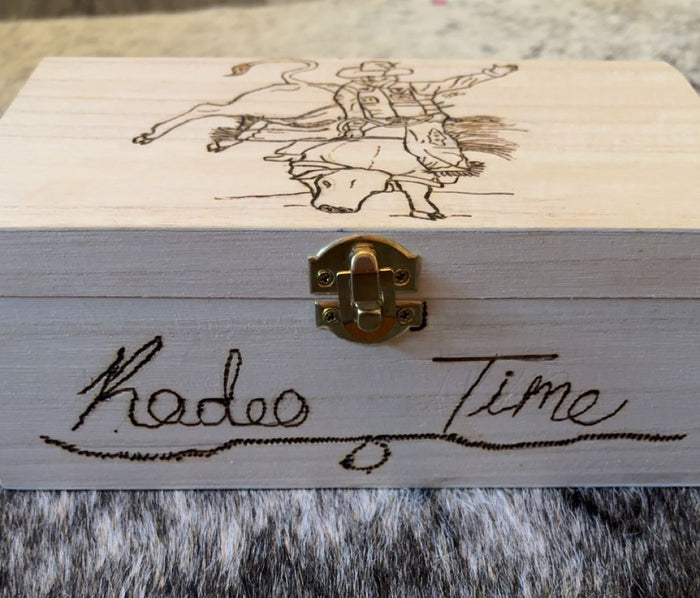 Wood Burned Box - Bull Riding "Rodeo Time" - Customized