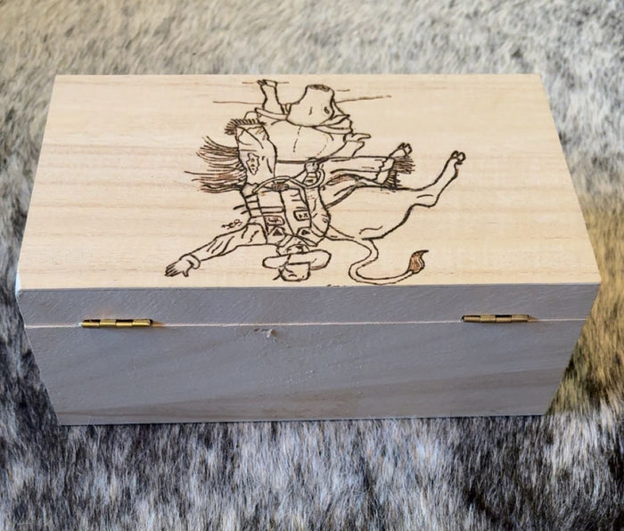 Wood Burned Box - Bull Riding "Rodeo Time" - Customized