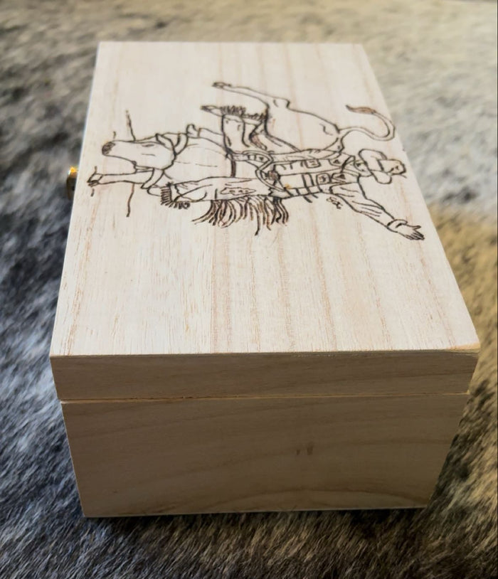 Wood Burned Box - Bull Riding "Rodeo Time" - Customized