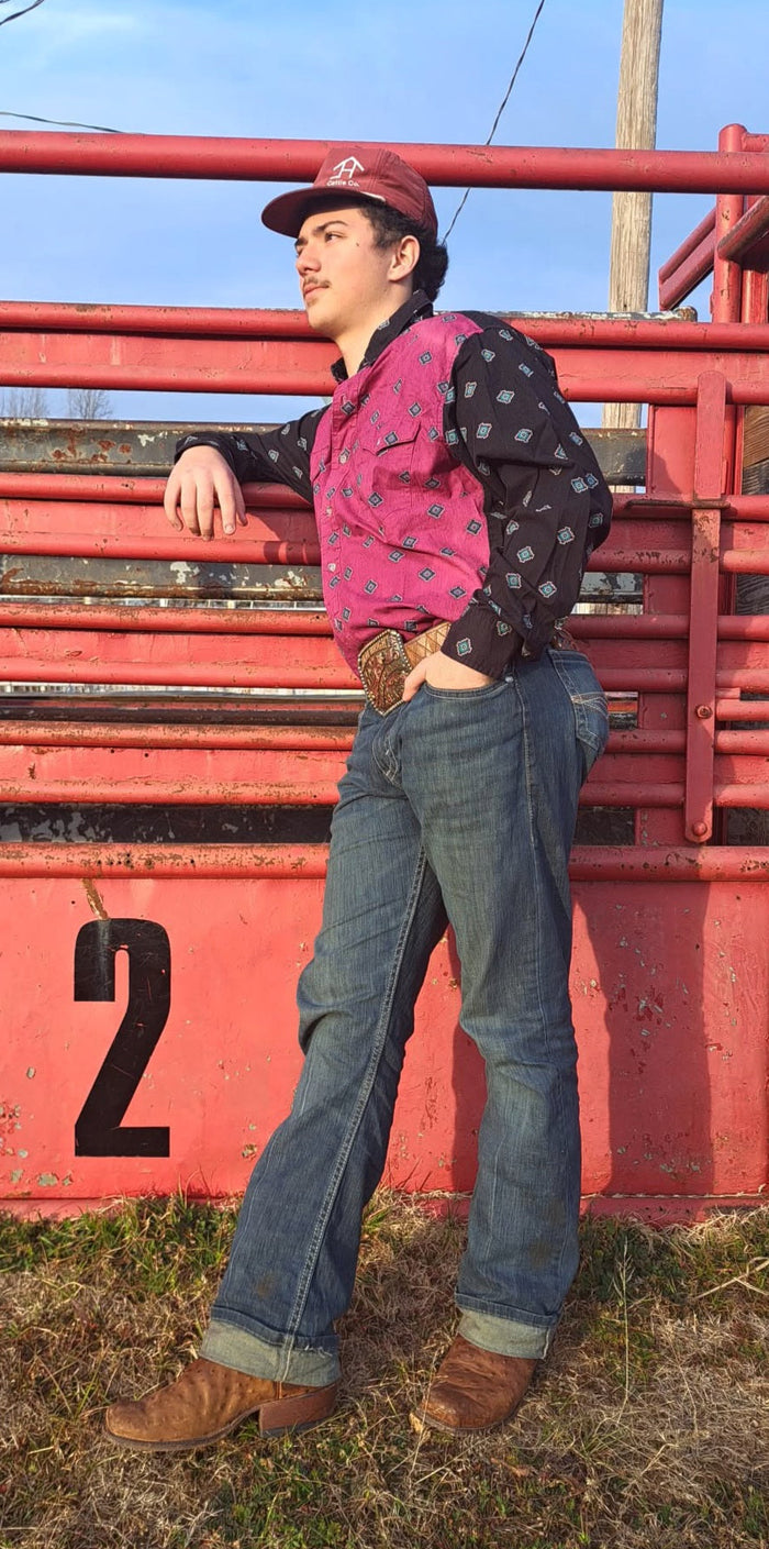 Wrangler 80's Men's Magenta And Black Block Color