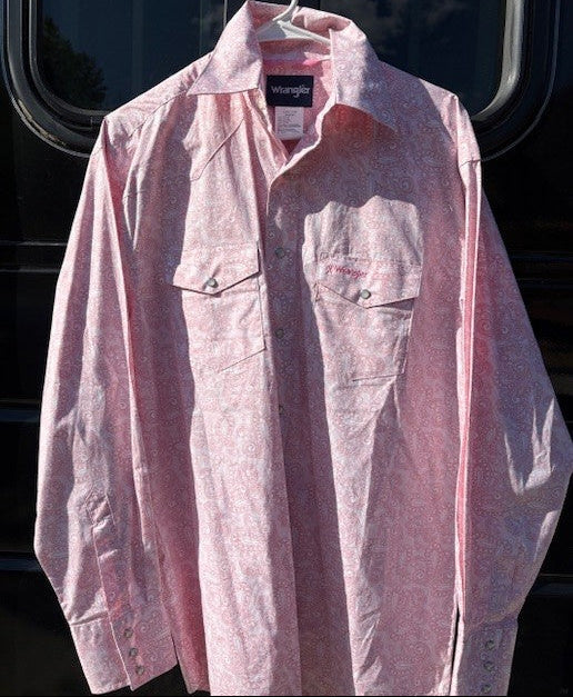 Wrangler Men's Breast Cancer Awareness Pink Pearl Snap