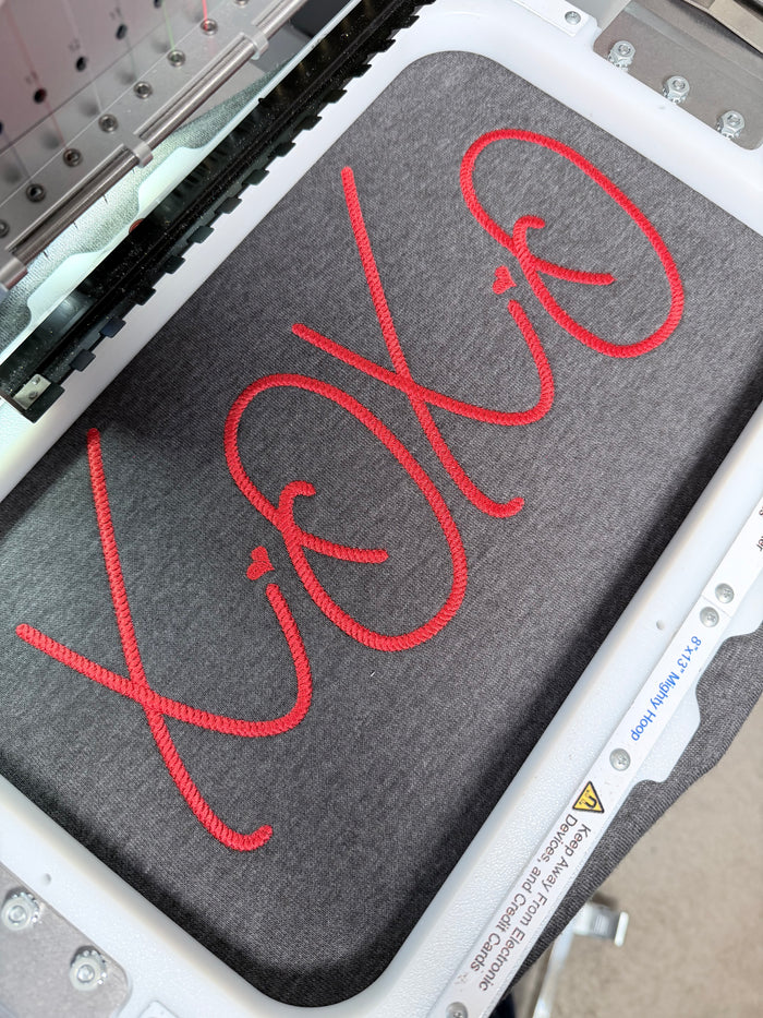 XOXO Satin Rope Stitch Embroidery Design