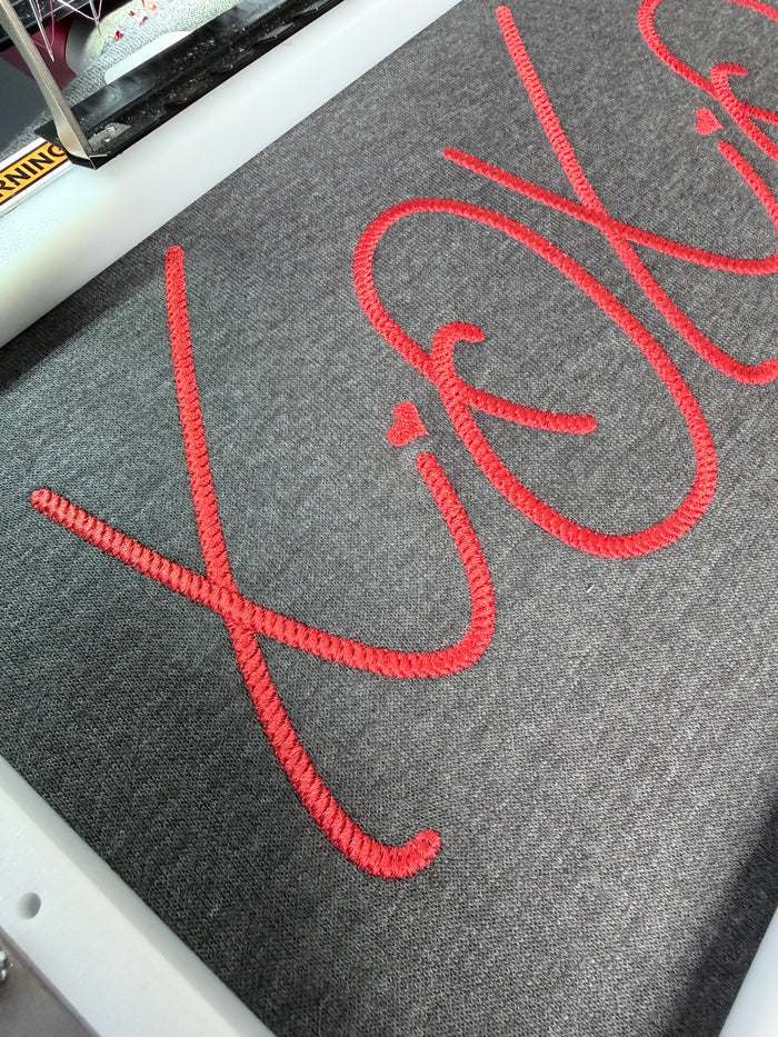 XOXO Satin Rope Stitch Embroidery Design