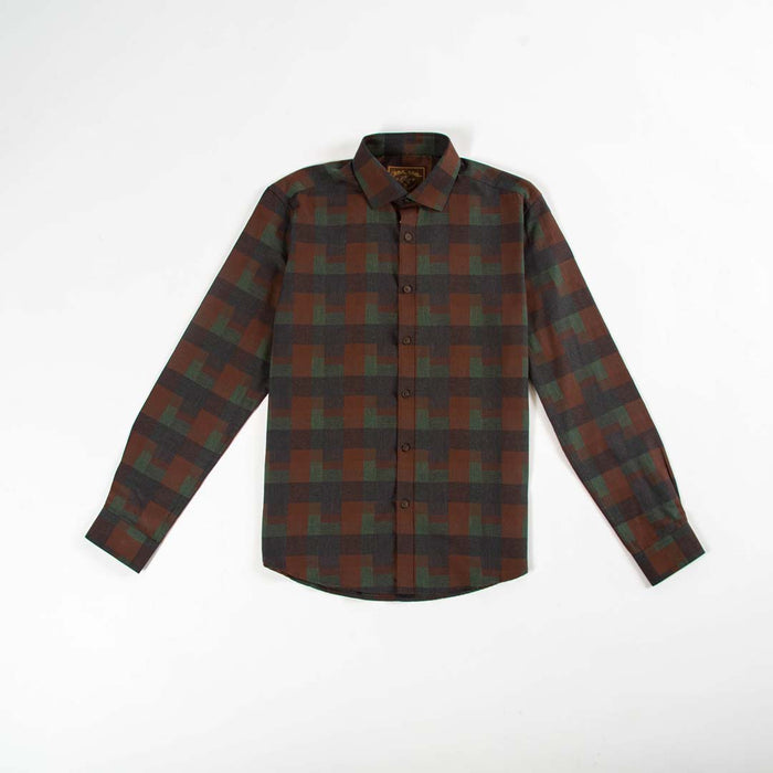 Yarn Dyed - Army green and Brown Plaid