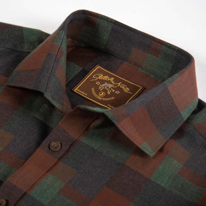 Yarn Dyed - Army green and Brown Plaid