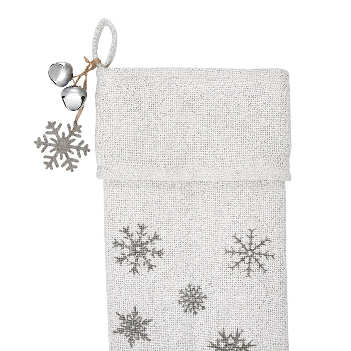 Yuletide Burlap Antique White Snowflake Stocking 12x20    Home & Decor VHC Brands- Tilden Co.